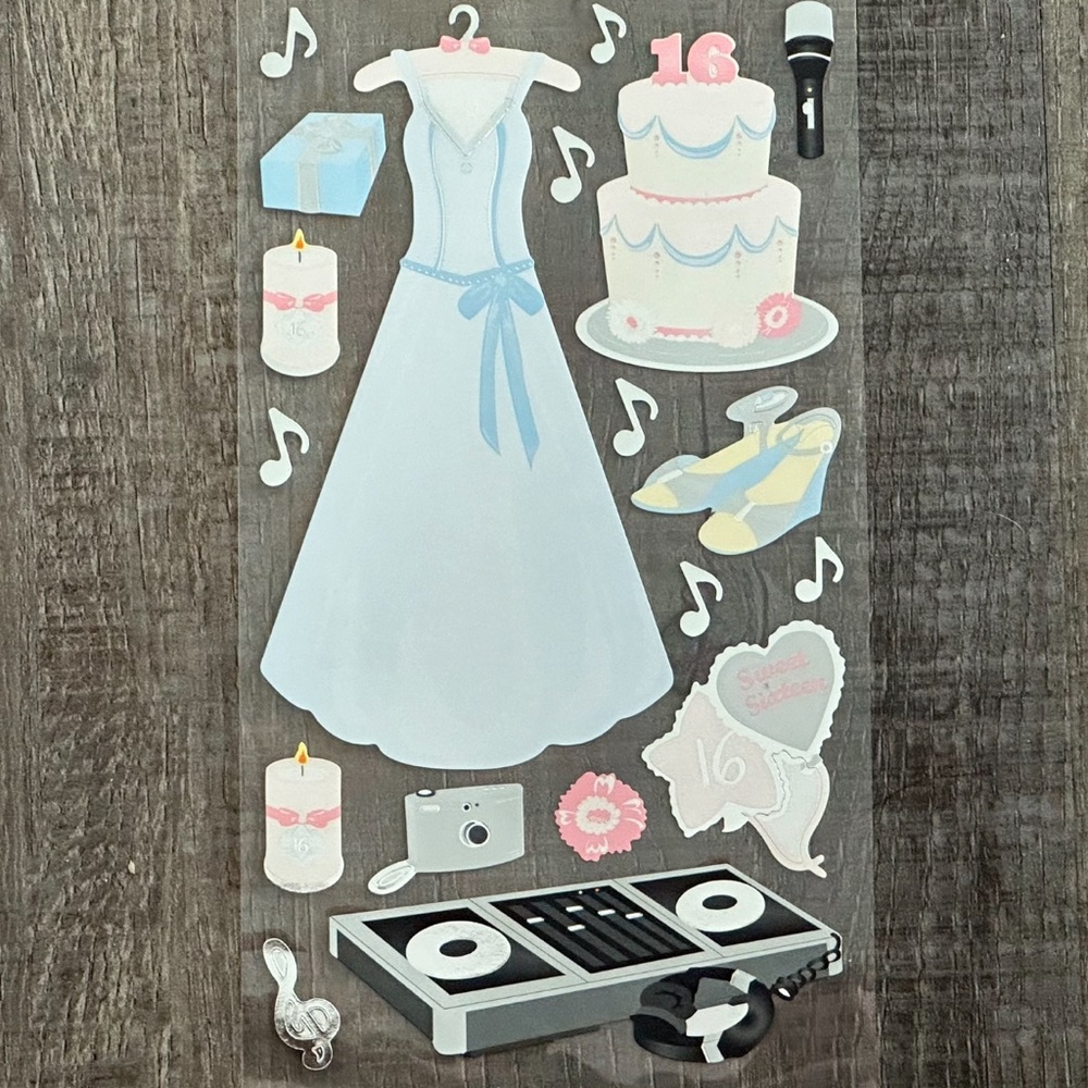 💞 New Sweet 16 Birthday Foil Scrapbook Stickers